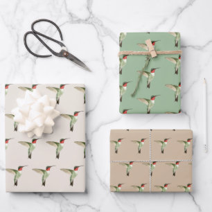 Ruby-throated Hummingbird Pattern Wrapping Paper Sheet