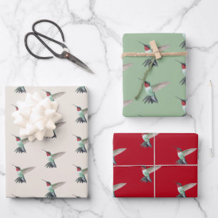 Ruby-throated Hummingbird Pattern Wrapping Paper Sheet