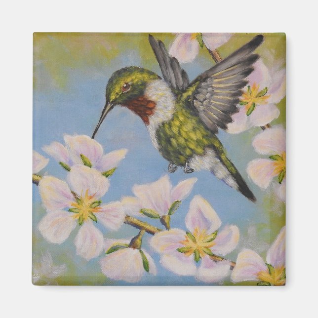 Ruby-Throated Hummingbird - Square Magnet (Front)