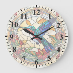 Ruby Throated Hummingbird Stained Glass Bird Clock