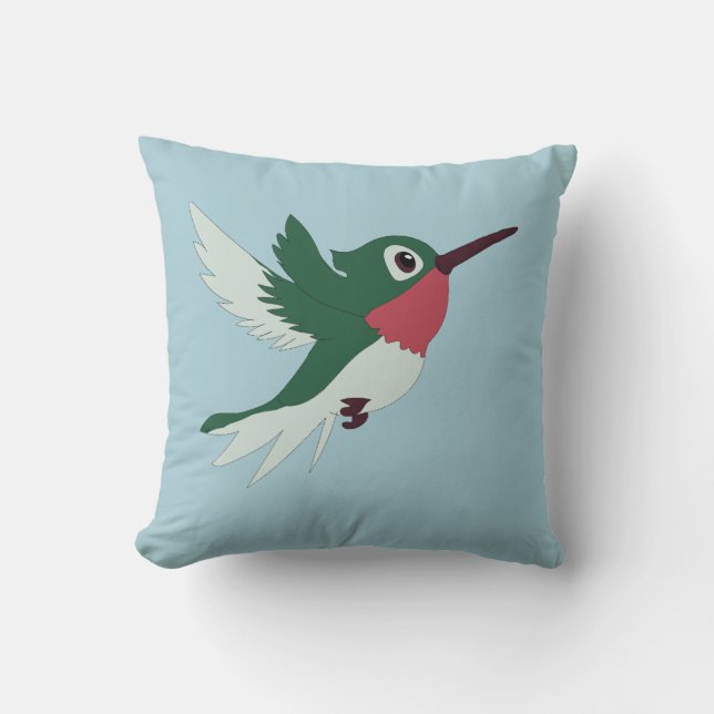 Ruby throated hummingbird throw pillow (Front)