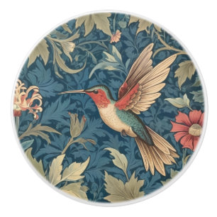 Ruby-throated hummingbird William Morris style Ceramic Knob