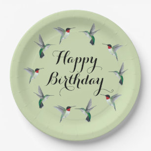 Ruby-throated Hummingbirds Happy Birthday Paper Plate