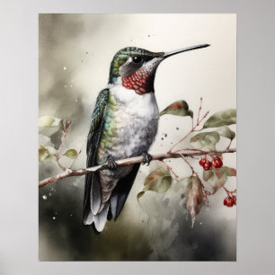 Ruby Throby Hummingbird Bird Art Imprimer Poster