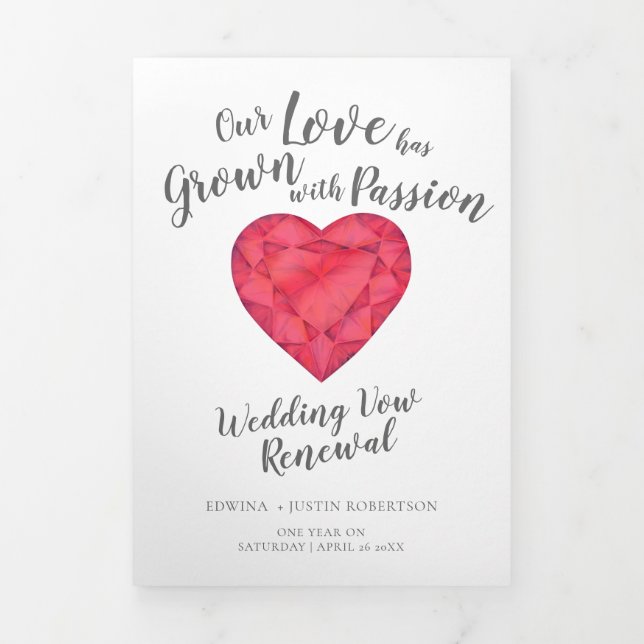 Ruby watercolor wedding vowel renewal program Tri-Fold programme (Cover)