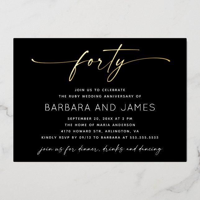 Ruby Wedding 40th Anniversary | Gold & Black Photo (Front)