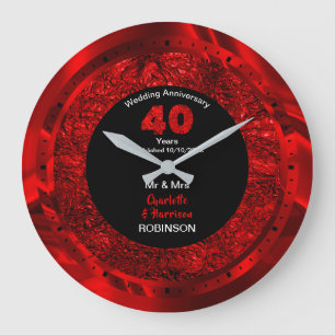 Ruby Wedding Anniversary 40 Years Personalized Lar Large Clock