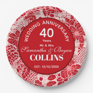 Ruby Wedding Anniversary 40 years Personalized Paper Plate