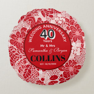 Ruby Wedding Anniversary 40 years Personalized  Round Pillow