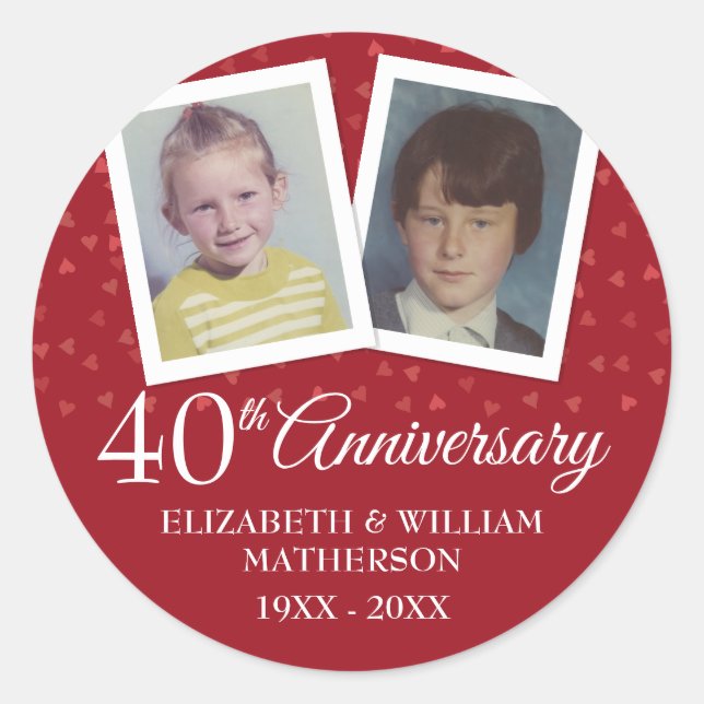Ruby Wedding Anniversary Childhood Photos Classic Round Sticker (Front)