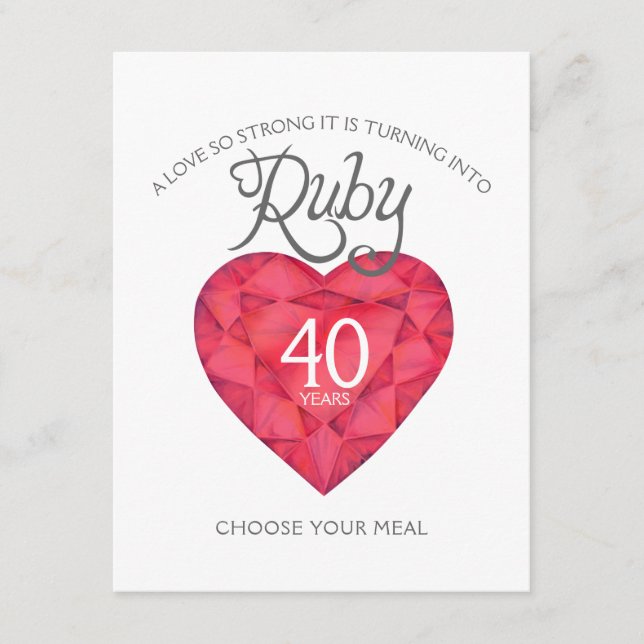 Ruby Wedding Anniversary heart art meal choice Enclosure Card (Front)