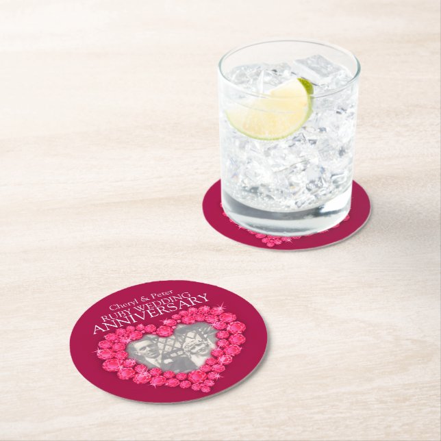 Ruby wedding anniversary heart photo red coasters (Insitu)