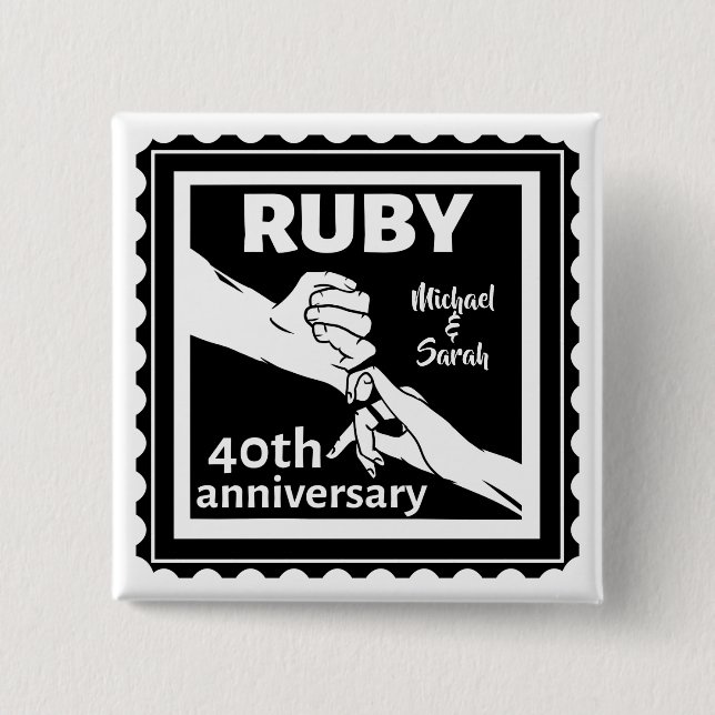 Ruby wedding anniversary holding hands 40th 2 inch square button (Front)