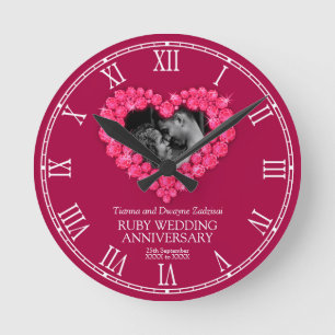 Ruby wedding anniversary photo heart custom round clock
