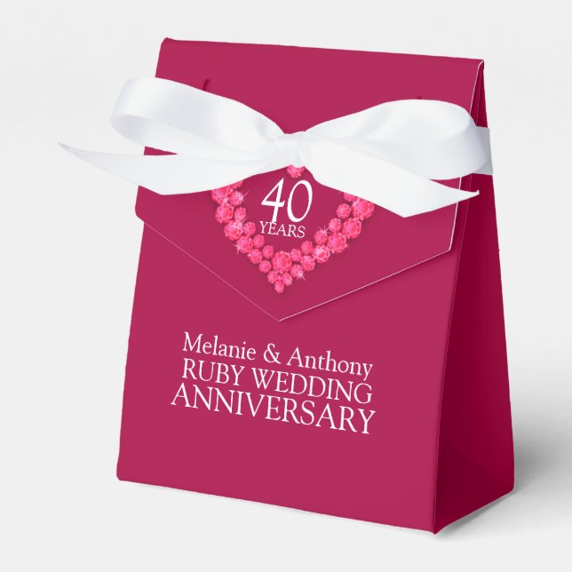 Ruby wedding heart 40 years thank you favour box (Front Side)