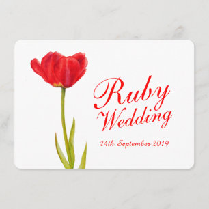Ruby wedding party red tulip art 40th invite