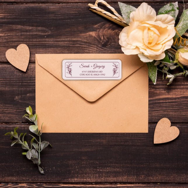 Ruby Wine Simple Boho Floral Return Address (Creator Uploaded)