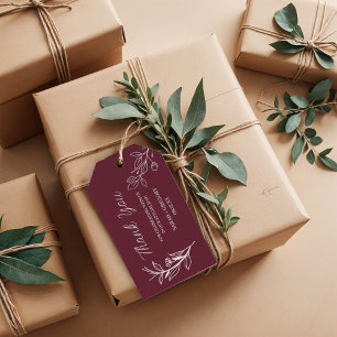 Ruby Wine Simple Boho Floral Thank You Favour Gift Tags