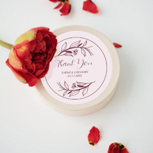 Ruby Wine Simple Boho Thank You Wedding Favour Classic Round Sticker