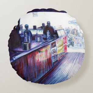 Ruby's, Coney Island, New York Round Pillow