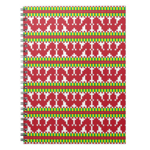 Rucava Red and white folk art geometric pattern I Notebook