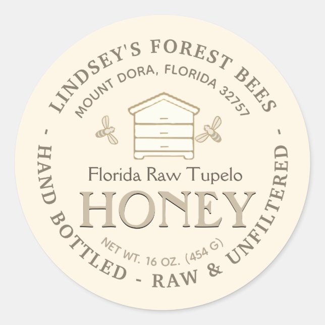 Ruche avec Petites abeilles Miel Étiquette Main Bo (Devant)