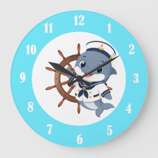 Rudder wheel-dolphin large clock