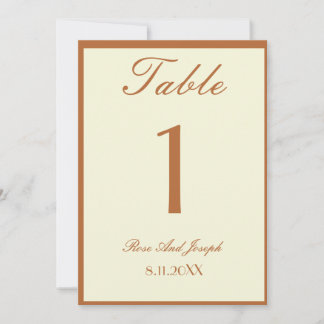 Ruddy Brown Old Money Wedding Table Number