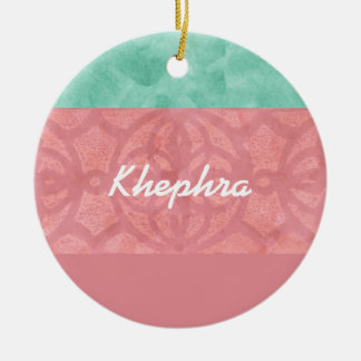 Ruddy Pink Batik And Blue Watercolor Name Ceramic Ornament