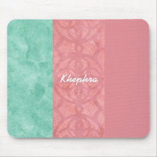 Ruddy Pink Batik And Blue Watercolor Name Mouse Pad