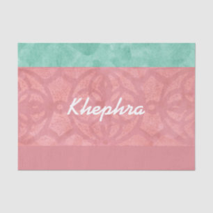 Ruddy Pink Batik And Blue Watercolor Name Tissue Paper