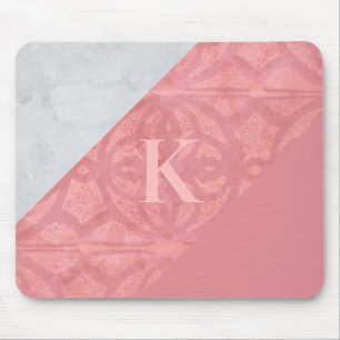 Ruddy Pink Batik And Grey Watercolor Letter Mouse Pad