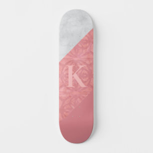 Ruddy Pink Batik And Grey Watercolor Letter Skateboard