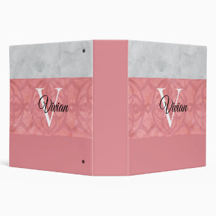 Ruddy Pink Batik And Grey Watercolor Monogrammed Binder