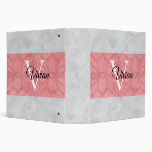 Ruddy Pink Batik And Grey Watercolor Monogrammed Binder