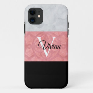 Ruddy Pink Batik And Grey Watercolor Monogrammed Case-Mate iPhone Case