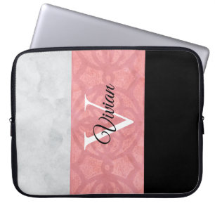 Ruddy Pink Batik And Grey Watercolor Monogrammed Laptop Sleeve