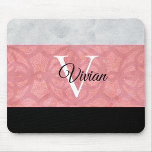 Ruddy Pink Batik And Grey Watercolor Monogrammed Mouse Pad