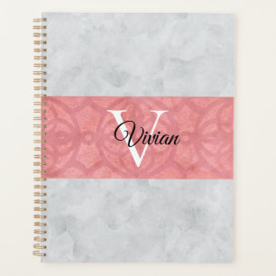 Ruddy Pink Batik And Grey Watercolor Monogrammed Planner