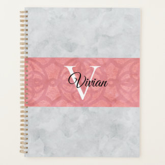 Ruddy Pink Batik And Grey Watercolor Monogrammed Planner