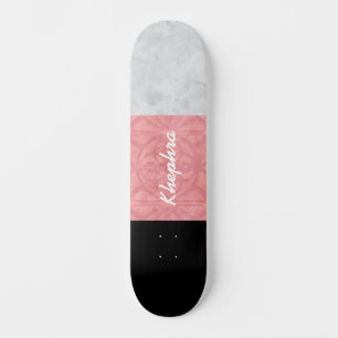 Ruddy Pink Batik Grey Watercolor And Name Skateboard