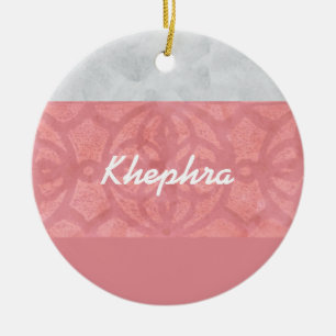 Ruddy Pink Batik Grey Watercolor Name Ceramic Ornament