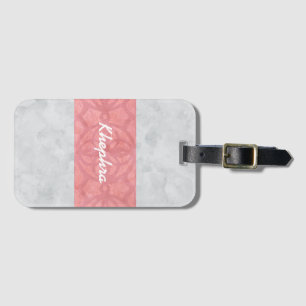 Ruddy Pink Batik Grey Watercolor Name Luggage Tag