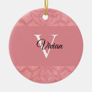 Ruddy Pink Batik Name Monogrammed Ceramic Ornament