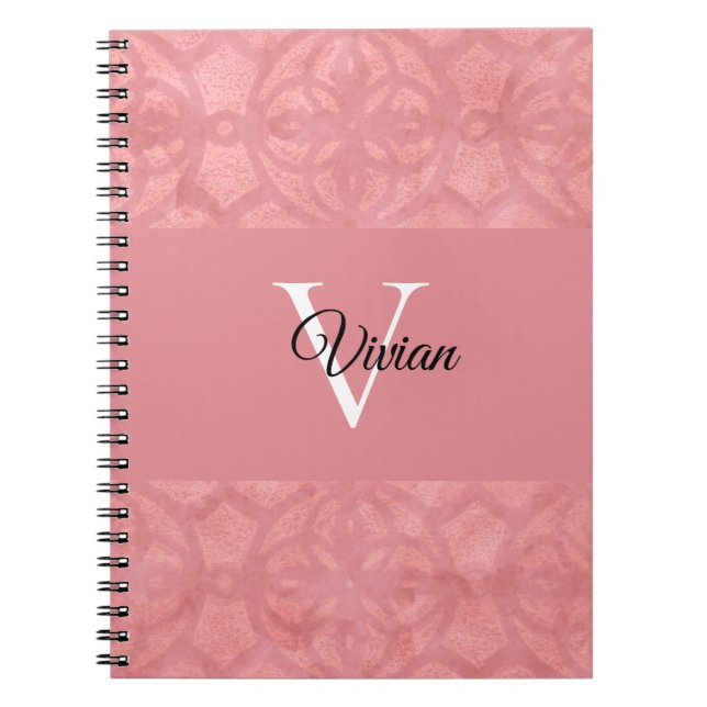 Ruddy Pink Batik Name Monogrammed  Notebook (Front)