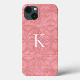 Ruddy Pink Watercolor Batik With Initial iPhone 13 Case