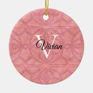 Ruddy Pink Watercolor Monogram Name Ceramic Ornament