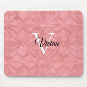 Ruddy Pink Watercolor Monogram Name Mouse Pad