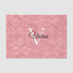 Ruddy Pink Watercolor Monogram Name Tissue Paper