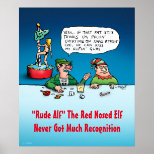 Rude Alf Elf Drôle Cartoon Poster de Noël